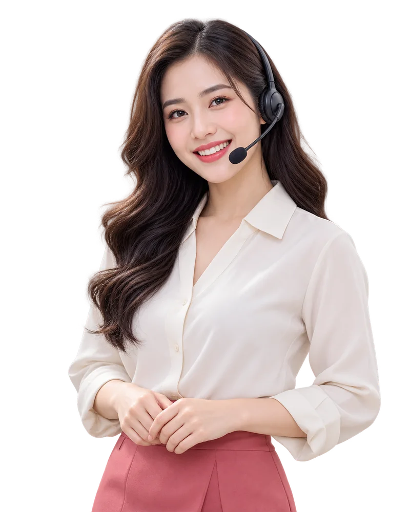 Người phụ nữ đeo tai nghe, mỉm cười